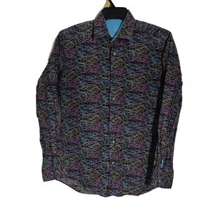 Bugatchi Uomo Shirt Mens M Purple/Blue Abstract Classic Long Sleeve Button Up